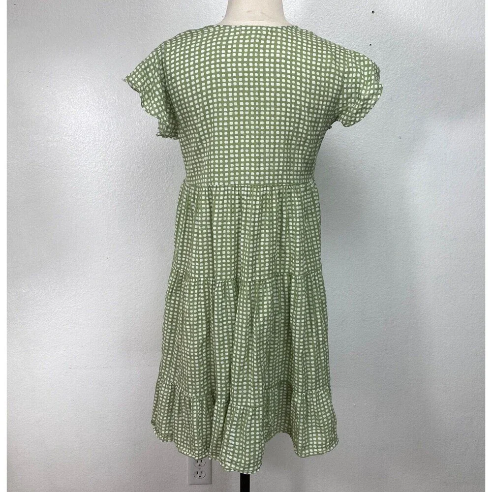 Indigo Soul Woman Green Gingham Dress Small Cotten Rayon Baby Doll Layers Summer
